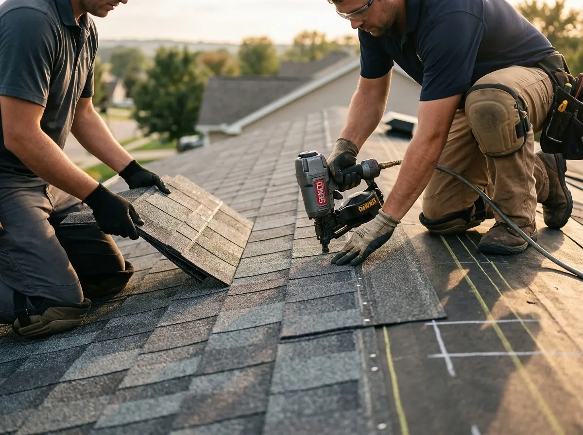 Professional roofer working on a residential roof in Bethlehem